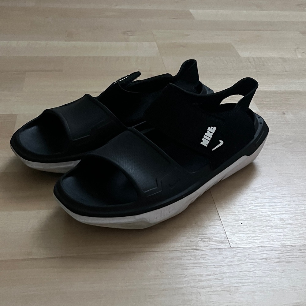 Nike Youth Black and White Slide Sandals